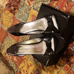 Black open toe and side heels